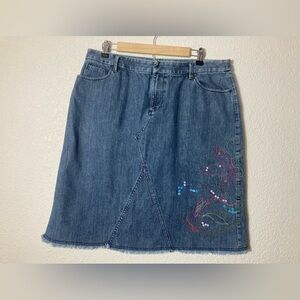 Kate Hill casual denim midi skirt sequin embroidered size 16